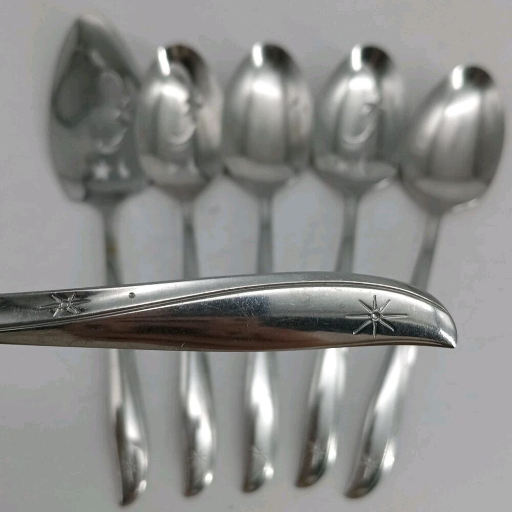 6X Serv Oneida Community TWIN STAR Stainless Solid Serving Spoons flatware MCM